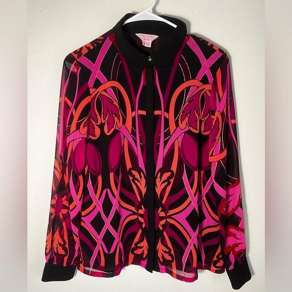 Ted Baker Chloe Linear Shirt in Purple,Peach,Black Size 3 or US 6-8 - Picture 1 of 5
